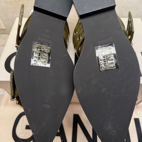 GANNI Buckle Ballerina Flats Slingbacks Sandals Military Olive BRAND NEW w/ Box - Picture 9 of 10